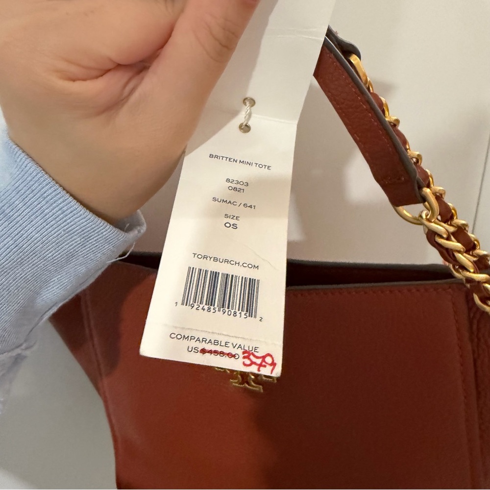 NWT Tory Burch Britten Mini Leather Tote Bag (Tan Brown) - Picture 2 of 8